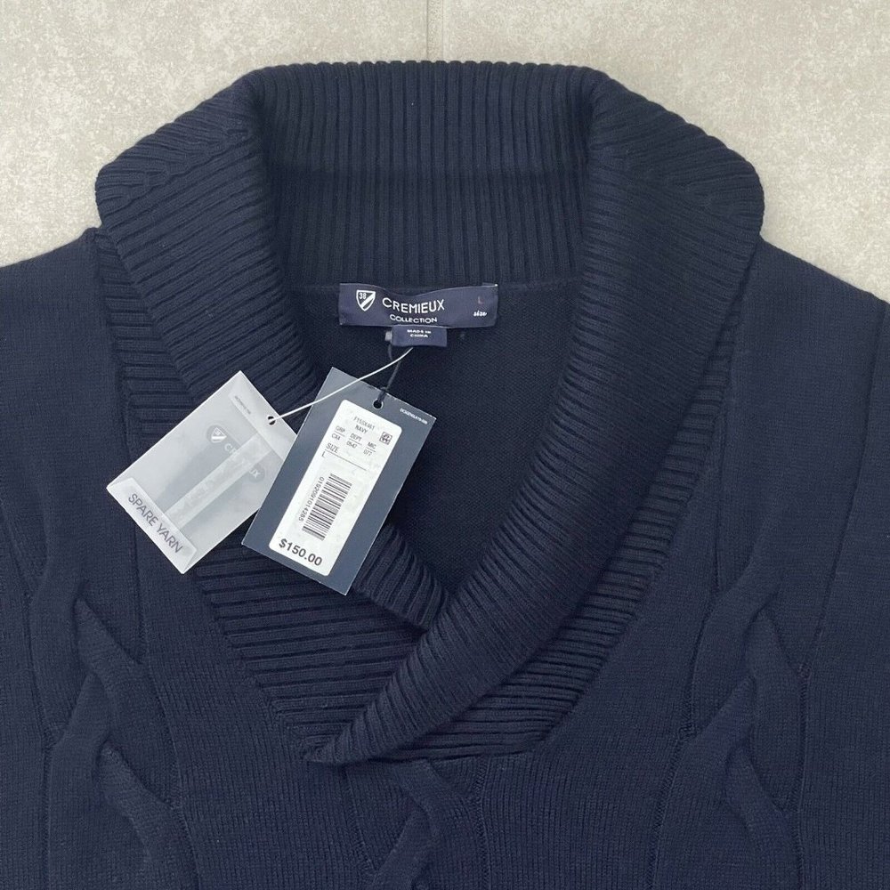 Daniel Cremieux Extra Fine Merino Wool Sweater Navy Cable Knit $150 NWT